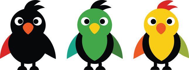 Parrot color vector illustrations Bundle for logos and Icon designs.