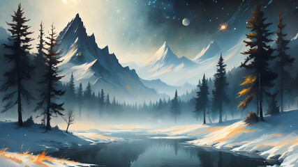 Winter mountain landscape. Winter scene background