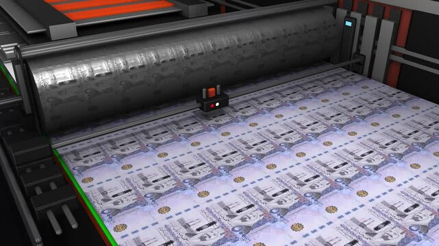 Making money concept with machine moneya rabian ryal bills 4k animation footage