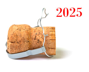 Sektkorken vor weißem Hintergrund, Silvester 2024