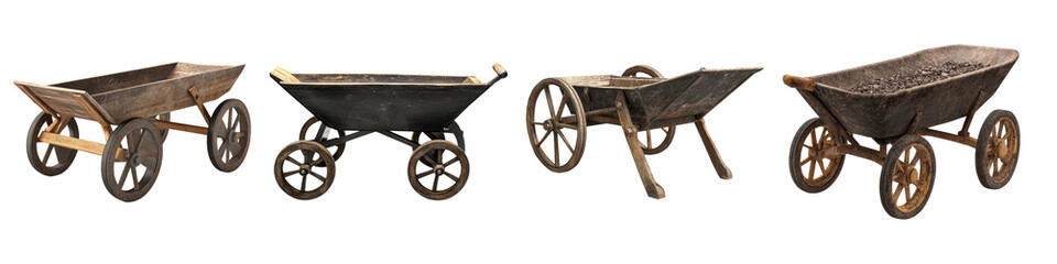 Hand barrow isolated on transparent background, Set of