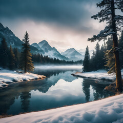 Winter mountain landscape. Winter scene background