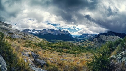 Naklejka premium Beautiful mountain landscapes in Torres Del Paine National Park, Chile. World famous hiking region. Panorama