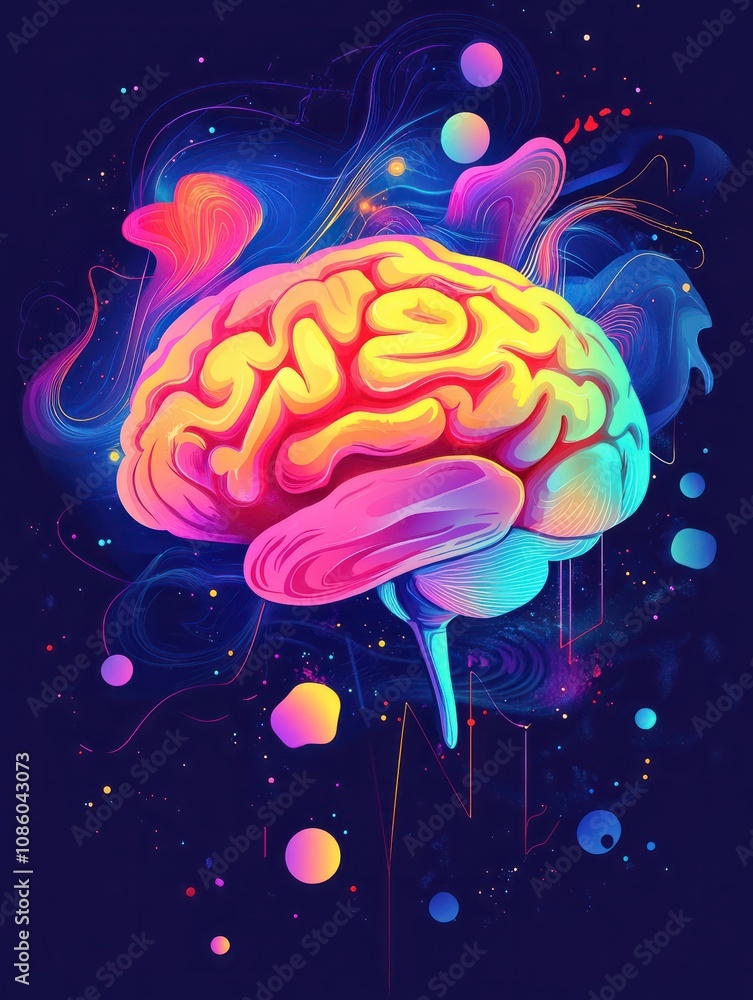 Poster brain activity abstract concept vector illustration set. thinking and imagination, problem solving, 