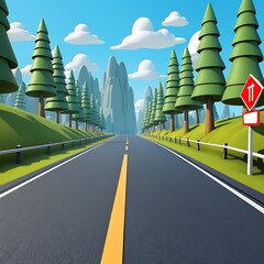 Cartoon art or Natural Real 3d modaling long vatical or round road transparent or white background image
