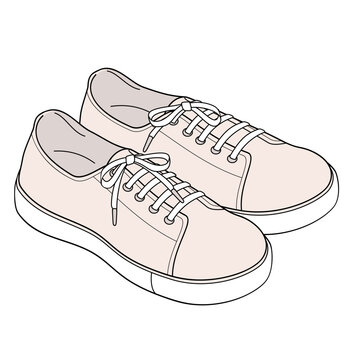 pair of beige sneakers with white laces clip art preview