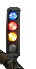traffic light with its lights on to regulate bicycle traffic on bike paths in Northern Europe