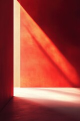 Obraz premium Vibrant red gradient abstract background with vertical lines and glowing light effect