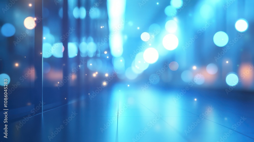 Poster creative glowing blue business interface on blurry background with empty mock up place. human resour