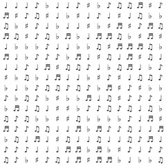 musical note symbols with flats and sharps arranged randomly on a white background