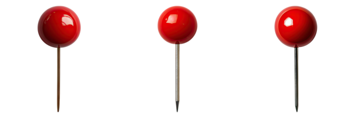 Red push pin isolated on transparent background, Set of