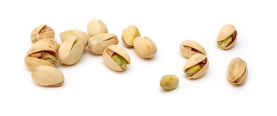 Toasted pistachios on a white background