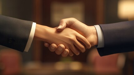 Happy businessman and businesswoman shaking hands at group board meeting. Professional business executive leaders making handshake agreement successful company trade partnership handshake concept.
