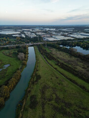 High Angle British Agricultural Farms at Gorgeous Countryside Landscape of Northamptonshire England Great Britain of United Kingdom. Drone's Camera View from High Altitude on October 25th, 2023