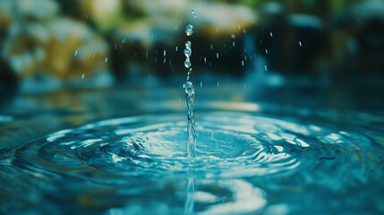 ater droplet splashes into a pool of clear, turquoise water, creating ripples