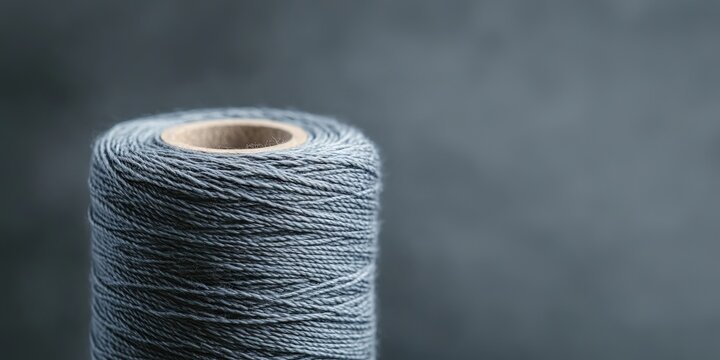 Close-Up of Grey Thread Spool on a Blue Background