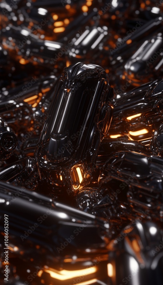 Aufkleber abstract background of intertwined metallic forms with glowing orange lines and reflections