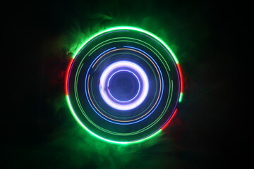 Music Dj concept. Trail of fire and smoke on vinyl record. Burning vinyl disk. Turntable vinyl record play Selective focus