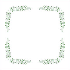 Elegant green vegetal ornamental frame with leaves and olives, decorative border, corners for greeting cards. Isolated vector illustration