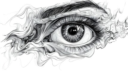 Fototapeta premium An isolated black and white shock eye drawing surreal style.