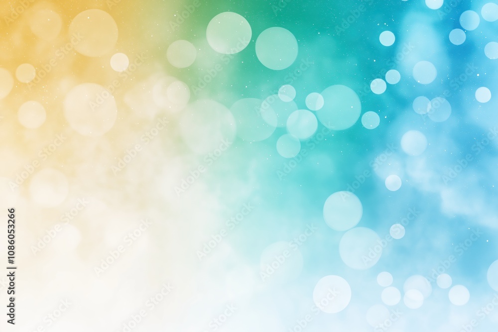 Poster a bright blue and yellow background with a lot of small circles. the circles are of different sizes 
