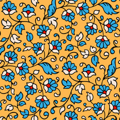Indian Paisley Floral Seamless Vector Pattern, Vintage Oriental Motif Print for Chintz fabric or Batik Indonesia Sarong, Arabesque Design for Textile, Wallpaper