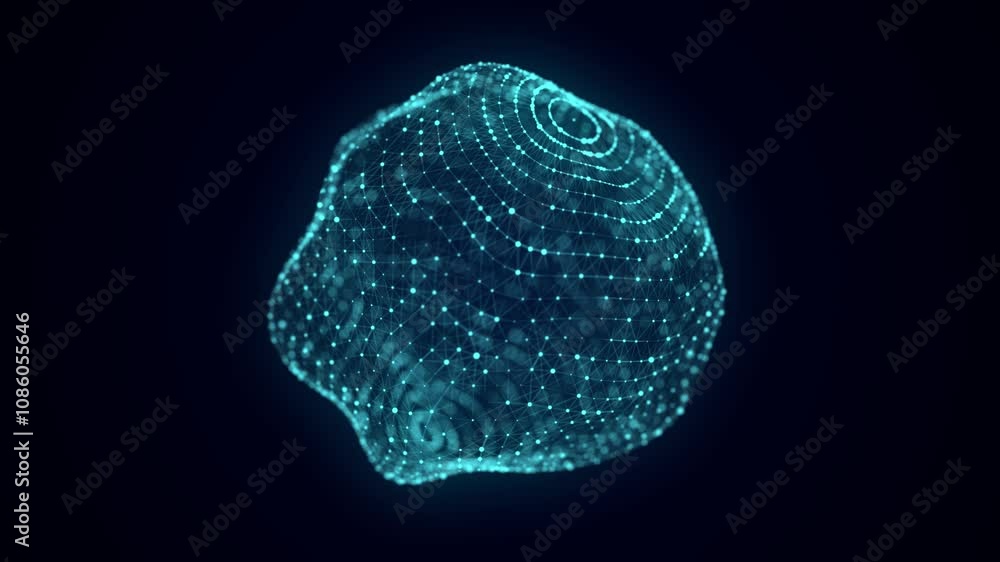 Aufkleber technology blue sphere with connecting dots and lines. digital abstract network structure. 3d render