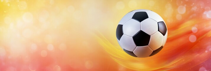 Obraz premium A soccer ball rolling on an orange and yellow background during a sunny afternoon match