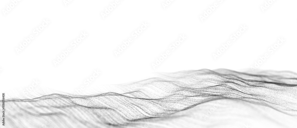 Poster digital dynamic wave of particles and lines. abstract white futuristic background. big data visualiz