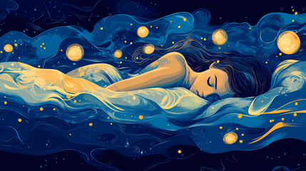 Illustration of a lucid dream , deep sleep , sleeping, dreaming. Dreamscape Abstract. Illustration