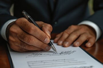 Fototapeta premium A man is writing on a piece of paper with a pen