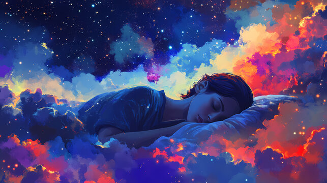 Illustration of a lucid dream , deep sleep , sleeping, dreaming. Dreamscape Abstract. Illustration