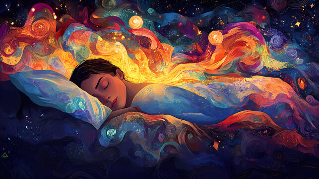 Illustration of a lucid dream , deep sleep , sleeping, dreaming. Dreamscape Abstract. Illustration