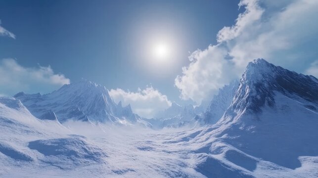 A beautiful low angle shot of a breathtaking mountainous scenery covered in snow in Andes Cordillera, Chile