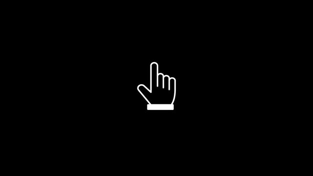 Hand icon touching screen animation on black background. Finger touch gesture animation.