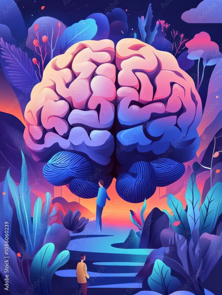 Poster brain activity abstract concept vector illustration set. thinking and imagination, problem solving, 