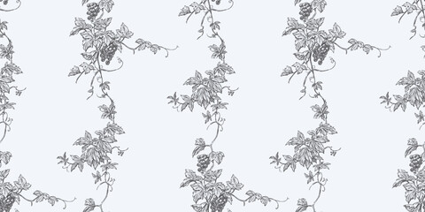 Seamless background of sketches decorative vintage vine branches, vector pattern, wallpaper, paper, textile