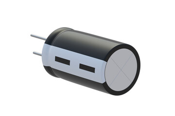 Capacitor isolated on white background. Electrical condenser. Electronic parts. 3d render