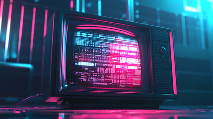 Obraz premium retro wave style display on vintage tv screen created with generative ai. Vintage Futuristic. Illustration
