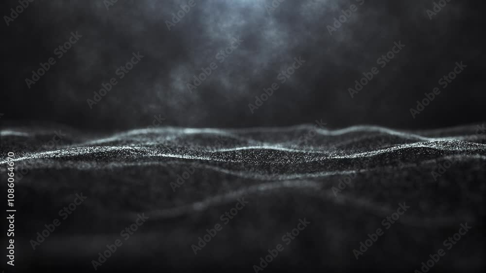 Poster futuristic black and white dot wave. abstract, animated digital particle wave. technological backgro