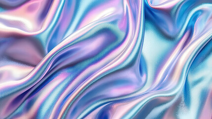 Obraz premium Metallic liquid fabric waves, abstract flowing texture, iridescent neon colors