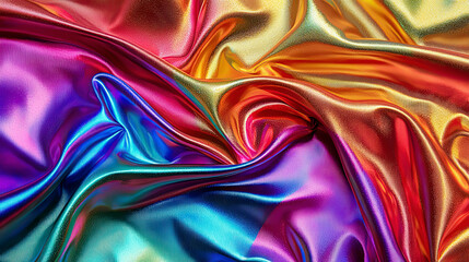 Obraz premium Metallic rainbow fabric waves, smooth and flowing texture, high gloss, abstract liquid feel