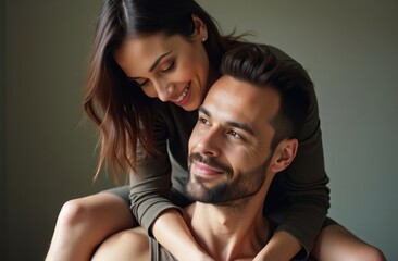 Obraz premium A joyful couple shares a tender moment together in a cozy indoor setting during a tranquil afternoon at home
