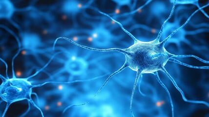 Obraz premium Visualization of Brain Neurons in Blue Glowing Theme for Medical Concept.