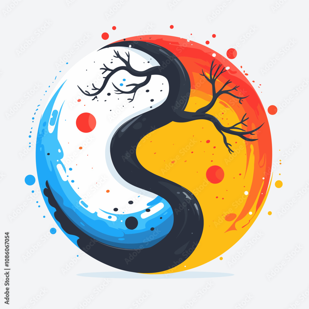 Poster tree is shown in the center of a circle with a blue and white background. the tree is surrounded by 