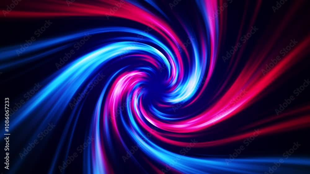 Poster animation of a circular, multi-colored rotating wave. colored lines move in a spiral. neon color of 