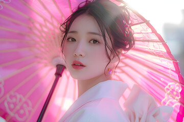 portrait of a beautiful japanese woman with umbrella