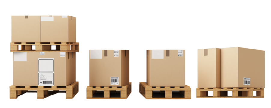 cardboard boxes on pallet, isolated on white