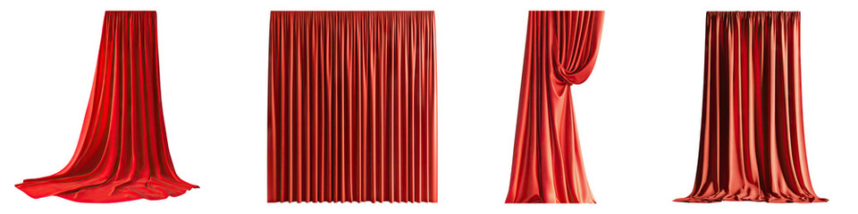 Red curtain isolated on transparent background, Set of