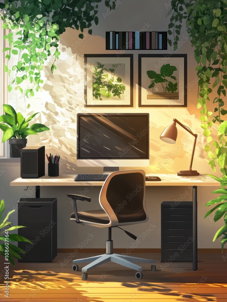 Poster working environment abstract concept vector illustrations.